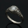 Art Deco (.78ct) Old European Cut 18K White Gold Ring