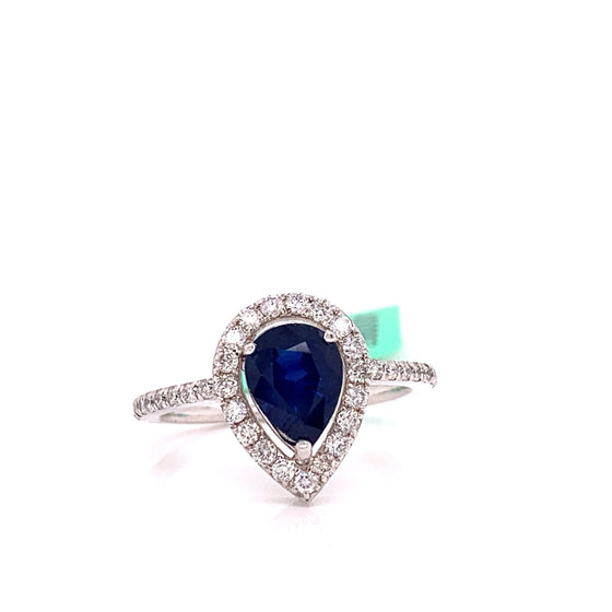 Sapphire and Diamond 14K White Gold Halo Ring