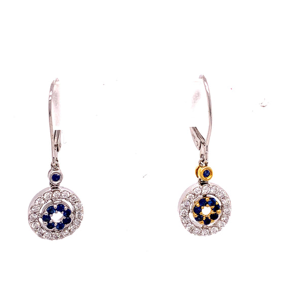 Sapphire and Diamond 14K White and Yellow Gold Dangle Earrings