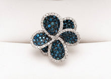  Effy Blue and White Diamond and 14K White Gold Flower Ring