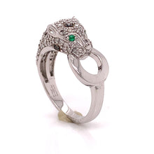  Effy White and Black Diamond, Emerald and 14K White Gold Panther Ring