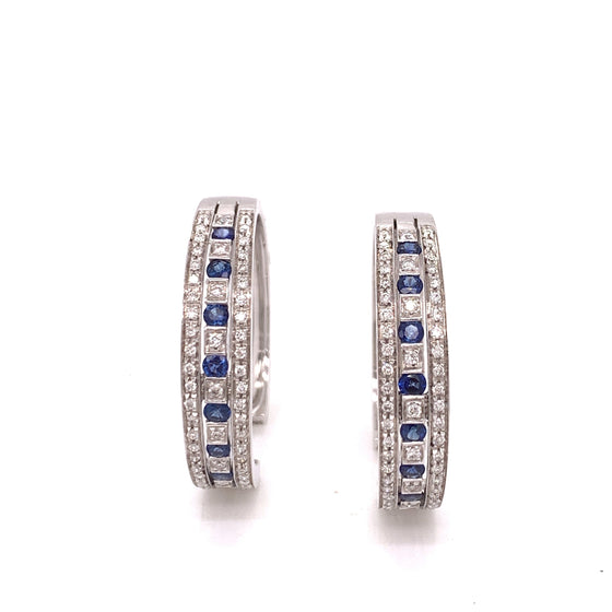 Damiani Sapphire, Diamond and 18K White Gold Hoop Earrings