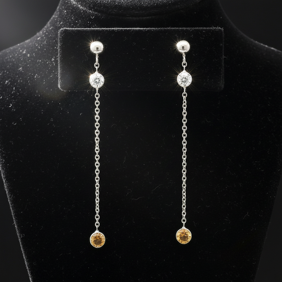 Maya Lianna 1.12 cttw Diamond and Natural Fancy Orange Diamond Dangle Earrings 14889