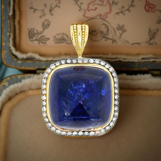 Estate 53.20 ct Tanzanite Sugarloaf & Diamond Pendant 15767