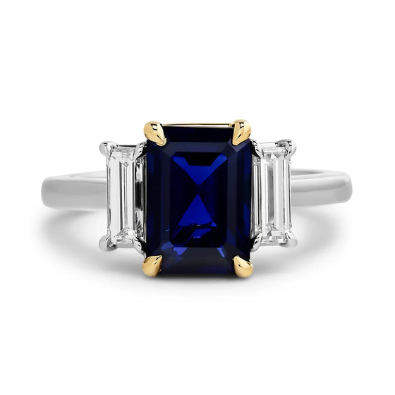 Modern No Heat Fine Sapphire and Diamond Platinum and 18Kt Yellow Gold Ring