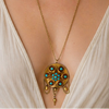 Victorian 1870's Turquoise and 14Kt Yellow Gold Pendant Brooch