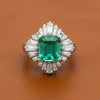 Mid Century Modern Colombia Emerald and Diamond Platinum Ring
