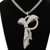 1970's Bow Motif Necklace/Brooch Diamond and Ruby 18K White Gold