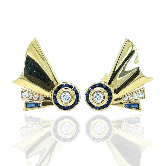 French Designer Retro Diamond and Sapphire Earrings