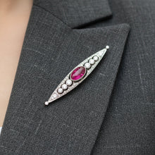  Filigree Ruby and Diamond 14K White Gold Brooch