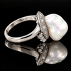 Estate South Sea Pearl & Diamond Platinum Ring