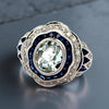 French Cut Sapphire and Diamond Aqua 18K White Gold Ring