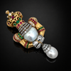 Estate Royal Coronation Diamond, Emerald, Burma Ruby, South Sea Pearl Pendant/Brooch 18Kt Yellow/White Gold
