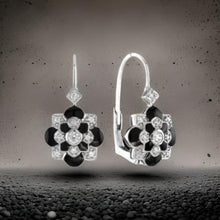  Diamond and Black Enamel Dangle 14K White Gold Earrings