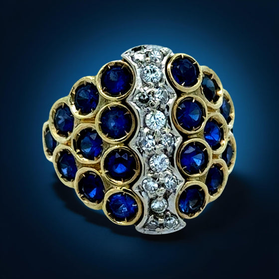 Sapphire, Diamond and 18K White and Yellow Gold Ring