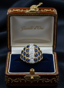  Sapphire, Diamond and 18K White and Yellow Gold Ring