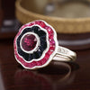 Ruby, Onyx, Diamond and 18K White Gold Ring