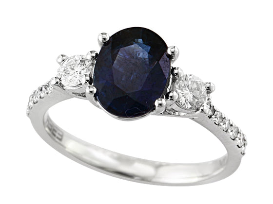 Effy Sapphire, Diamond and 14K White Gold 3-Stone Ring