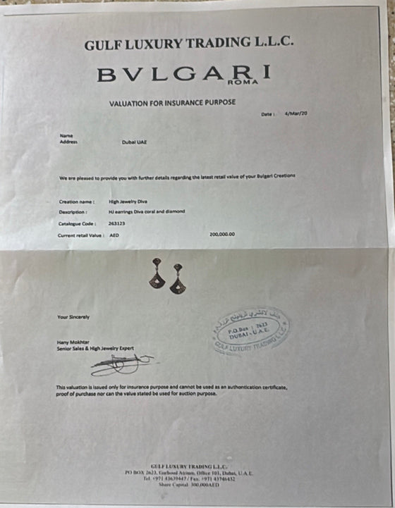 "BVLGARI Diva Dream" Diamond Coral 18K Rose Gold Necklace, Bracelet, Earring Suite
