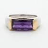 Italian Designer Checker Board Cut Amethyst 18K Yellow and White Gold Ring