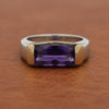 Italian Designer Checker Board Cut Amethyst 18K Yellow and White Gold Ring