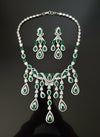 Estate Emerald and Diamond 18K White Gold Necklace and Earring Set