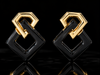 Estate David Webb Black Enamel and Diamond 18Kt Yellow Gold Earring