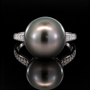 Estate 15.00mm Tahitian Pearl and Diamond Platinum Ring