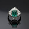 Mid Century Modern Colombia Emerald and Diamond Platinum Ring