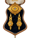 Victorian Estate Liodet-Geneva Switerland 15KT Yellow Gold & Rose Cut Diamond Earrings, Pendant & Brooch Locket. Original Fitted Box Circa 1855-1870