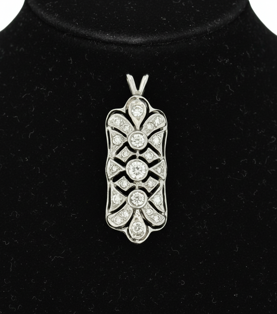 Diamond 14K White Gold Filigree Pendant