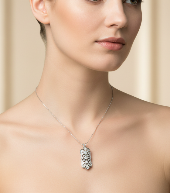 Diamond 14K White Gold Filigree Pendant