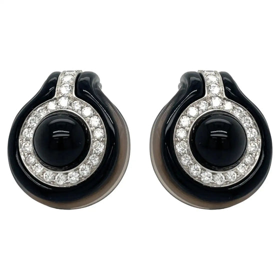 Onyx, Diamond and 18K Yellow Gold Earrings