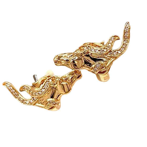 Diamond and 14K Yellow Gold Horse Earrings