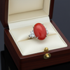 Natural Coral and Diamond Platinum Ring