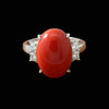 Natural Coral and Diamond Platinum Ring
