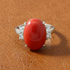 Natural Coral and Diamond Platinum Ring