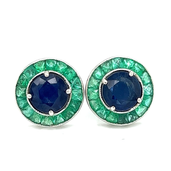 Sapphire and Emerald 18 K White Gold Earrings