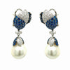 15.76-15.88mm South Sea Pearl, Diamond, Sapphire and 18K White Gold Dangle Earrings