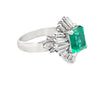 Mid Century Modern Colombia Emerald and Diamond Platinum Ring