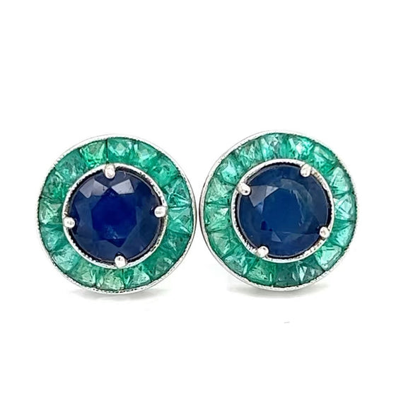 Sapphire and Emerald 18 K White Gold Earrings