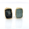 Modern Designer Rough Cut Aquamarine, Silver & 18kt Yellow Gold Set