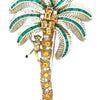 Italian Modern 1980's 18K Yellow God 15.00 cttw Yellow Sapphire, Emerald and Diamond Monkey on Palm Tree Brooch