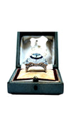 French Cut Sapphire and Diamond Aqua 18K White Gold Ring