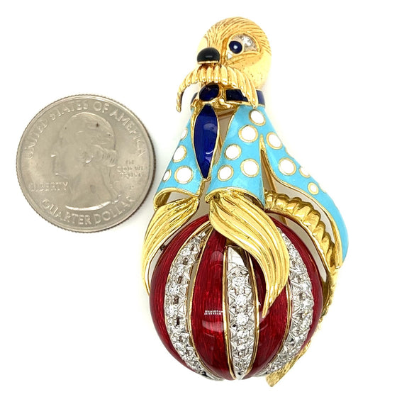 Designer Walrus Diamond Enamel Pendant/ Brooch