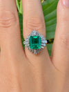 Mid Century Modern Colombia Emerald and Diamond Platinum Ring