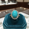Rare No Treatment/ Natural Turquoise Cabochon and Diamond 18Kt Yellow Gold and Platinum Ring (GIA)
