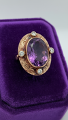 Estate 11.96 ct Oval Amethyst and Diamond 14K Yellow Gold Ring 15661