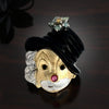Clown Diamond, Onyx, Ruby 14K Yellow and White Gold Pendant Brooch