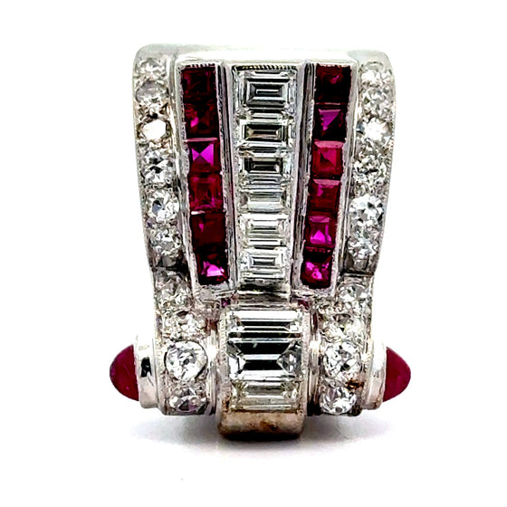 Art Deco Diamond and Ruby Platinum Ring